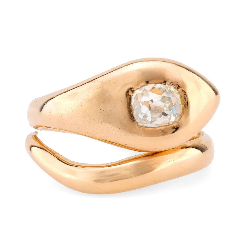 silver diamond engagement ring -Superb vintage old mine diamond 18k yellow gold snake ring