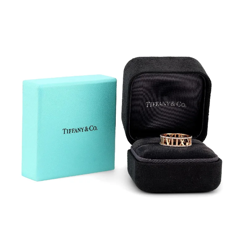 ustom gold ring for women -Tiffany & Co. Italy Diamond 18K Rose Gold Open Atlas Ring