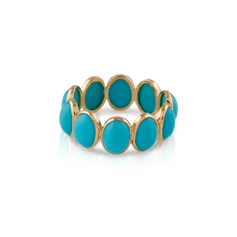 promise ring with engraving for couples -Turquoise Oval Ring In 18K Yellow Gold