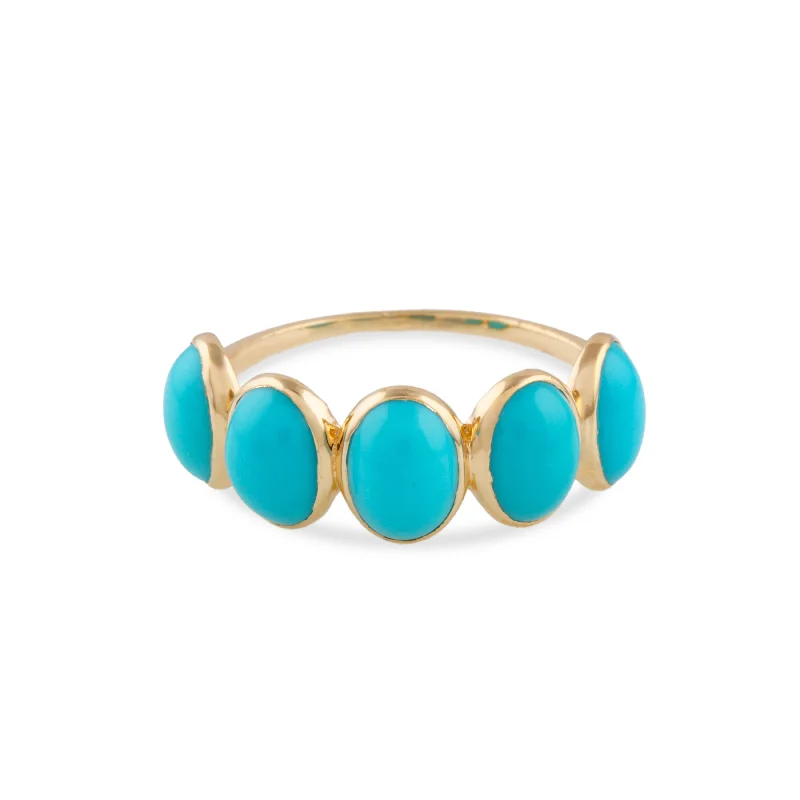 square diamond ring for engagement -Turquoise Oval Ring In 18K Yellow Gold