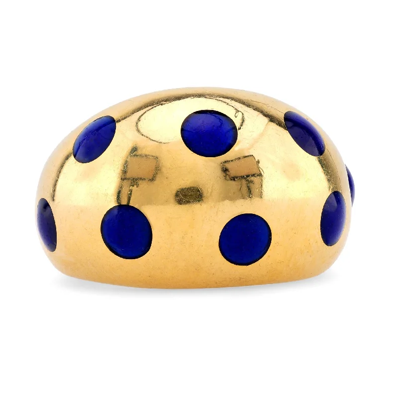 engagement ring with halo diamonds -Van Cleef & Arpels French 18K Yellow Gold Enamel Polka Dot Dome Ring