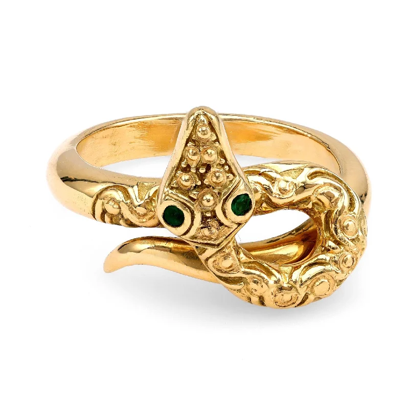 men’s wedding ring with engraving -Victorian-Inspired Emerald Eyes Snake Ring