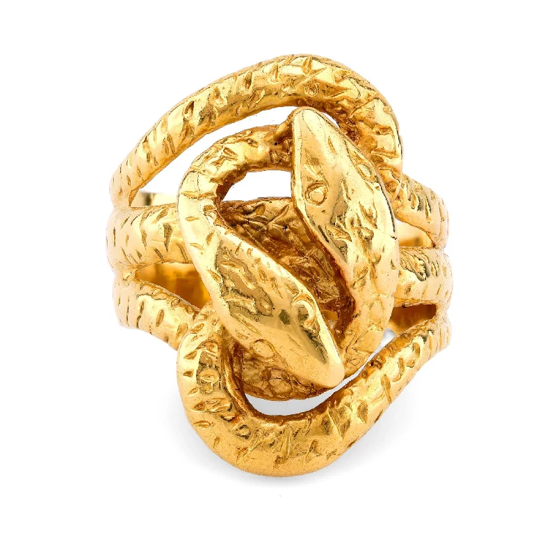 gold engagement ring for women -Vintage 18K Yellow Gold Double Snake Ring