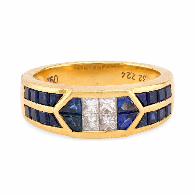 men’s platinum ring for engagement -Vintage 2.24 Carat Sapphire Diamond 18K Yellow Gold Band