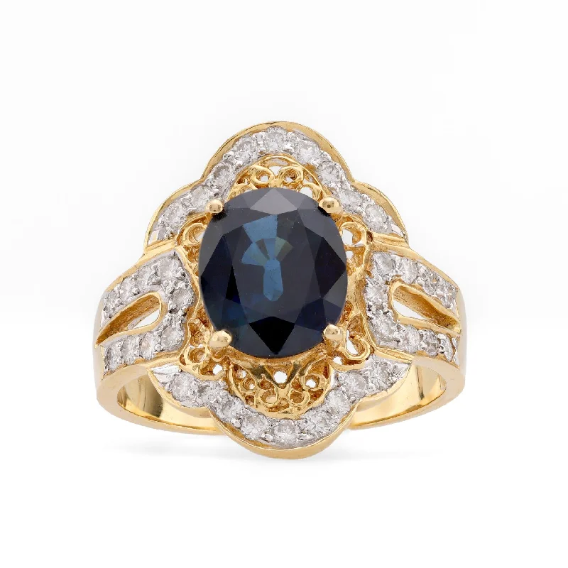 vintage-inspired engagement ring for women -Vintage 2.5 Carat Oval Cut Sapphire 18K Yellow Gold Cocktail Ring