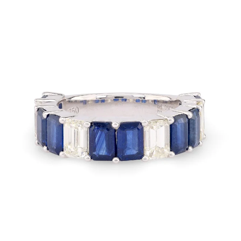 sapphire wedding ring for women -Vintage 4.08 Carat Sapphire Diamond 18K White Gold Band