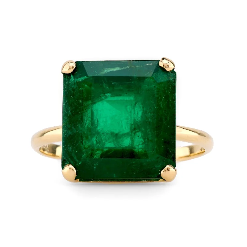 silver wedding band with diamonds -Vintage 8.89 Carat Emerald 18K Yellow Gold Cocktail Ring