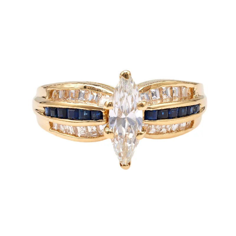 square diamond ring for engagement -Vintage Black Starr and Frost Diamond Sapphire 18k Yellow Gold Ring