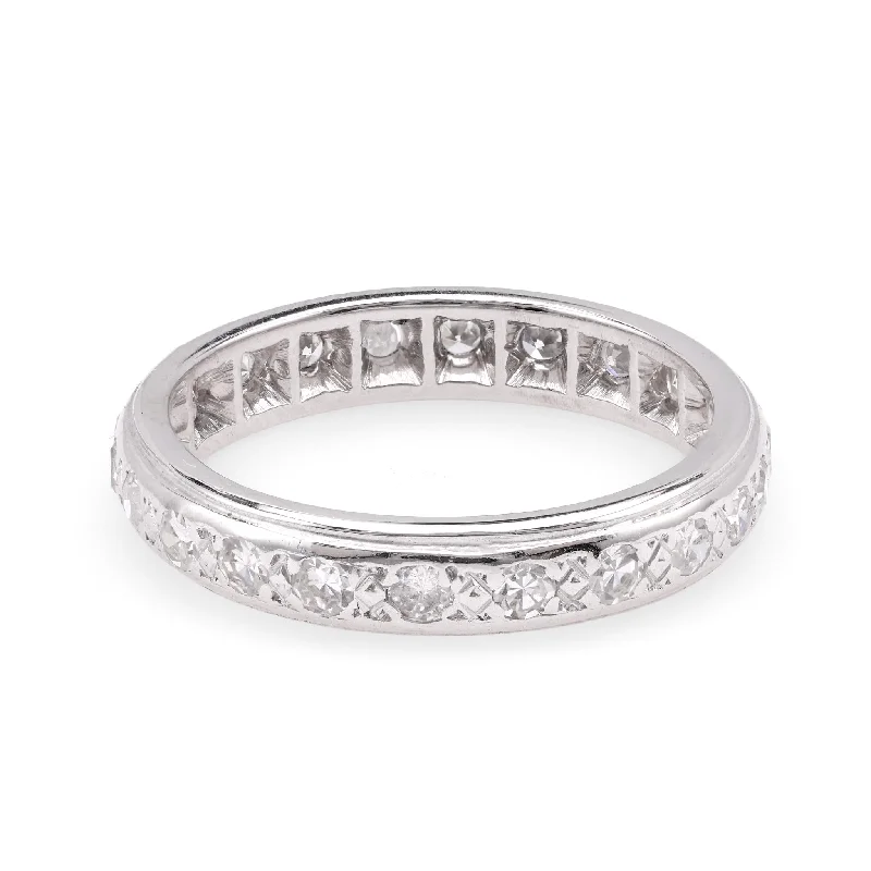 silver gemstone engagement ring -Vintage Diamond 18K White Gold Eternity Band