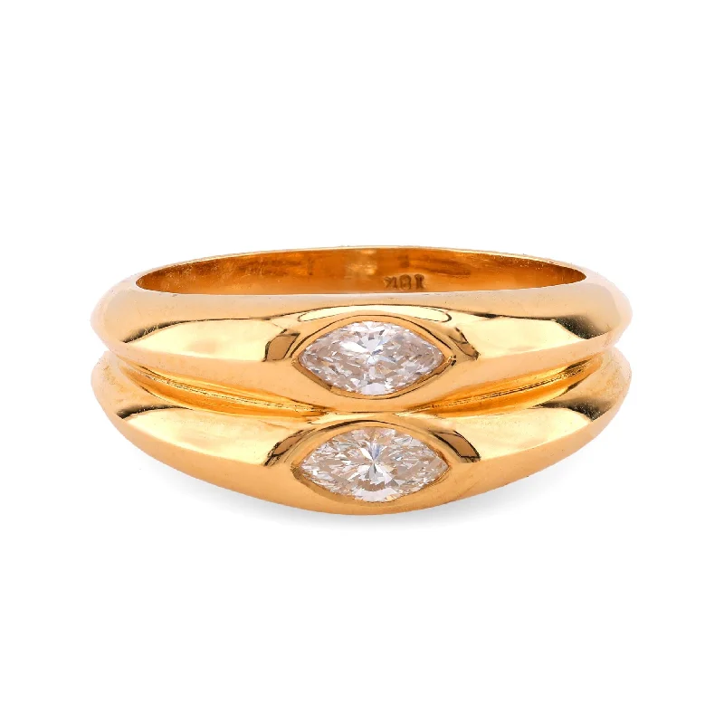 diamond band for wedding rings -Vintage Diamond 18K Yellow Gold Dual Layer Ring