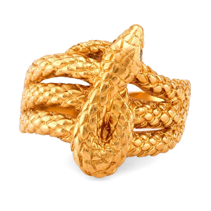 heart-shaped diamond ring for women -Vintage Diamond 18K Yellow Gold Snake Ring