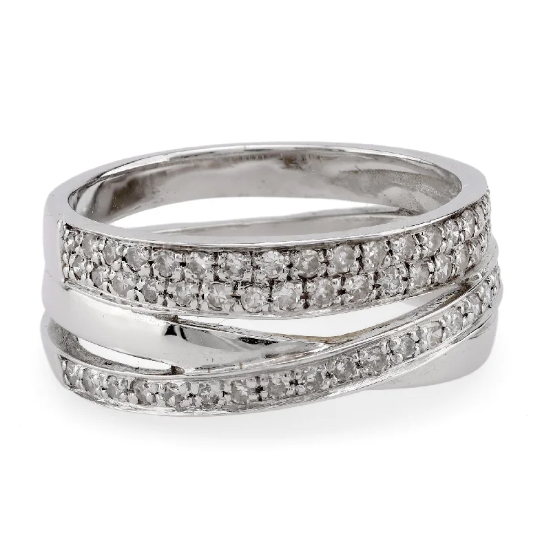 eternity diamond ring for women -Vintage French Diamond 18K White Gold Trinity Style Band