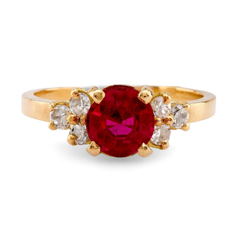 luxury engagement ring for women -Vintage French Ruby Diamond 18K Yellow Gold Ring