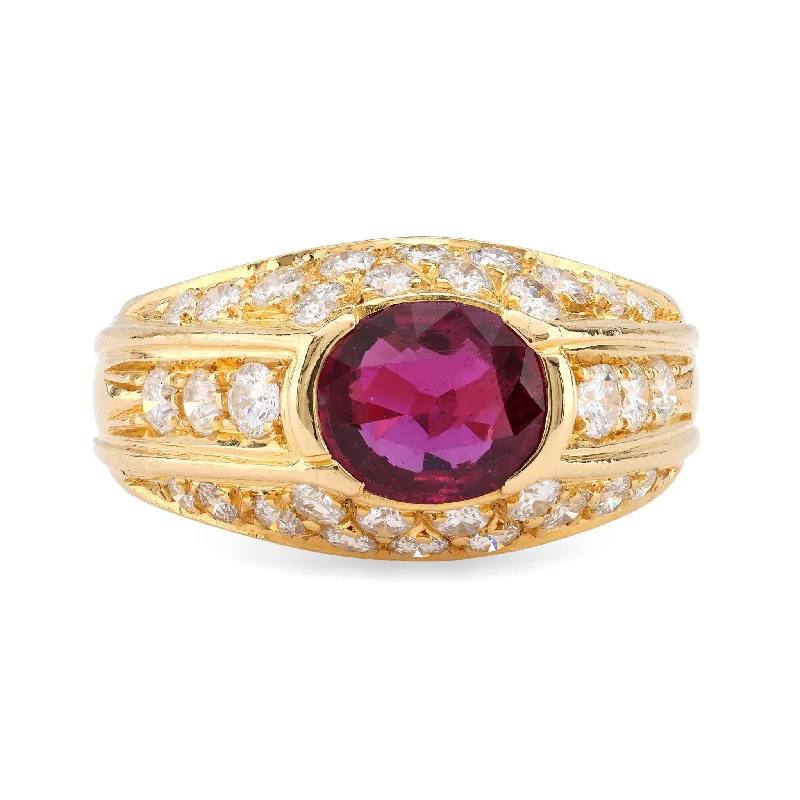 custom signet ring for men -Vintage GIA 1.25 Carat Ruby Diamond 18K Yellow Gold Ring