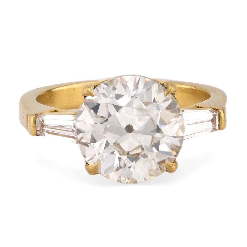 classic diamond ring for women -Vintage GIA 2.89 Carat Circular Brilliant Cut Diamond 18K Yellow Gold Ring