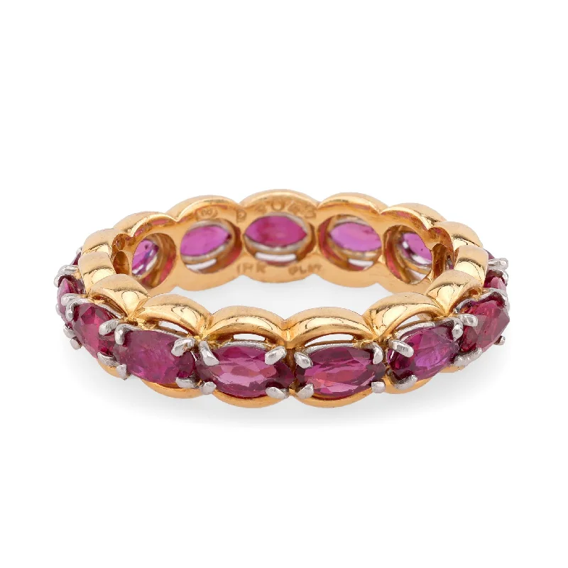 silver wedding band with diamonds -Vintage Oscar Heyman 3 Carat Ruby 18K Yellow Gold Eternity Ring