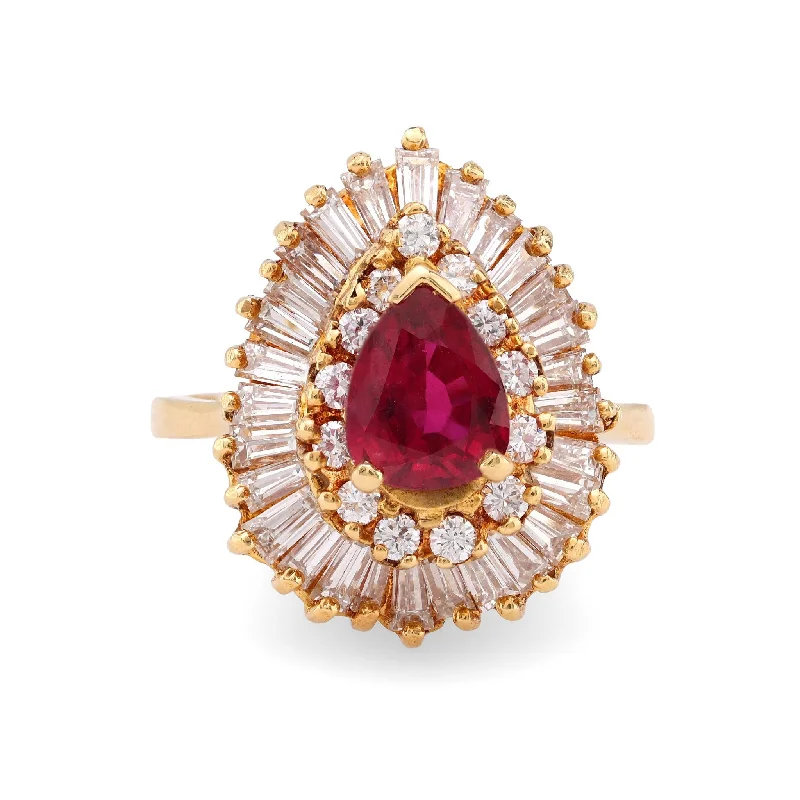 wedding ring set with sapphires -Vintage ruby diamond 18k yellow gold cocktail ring