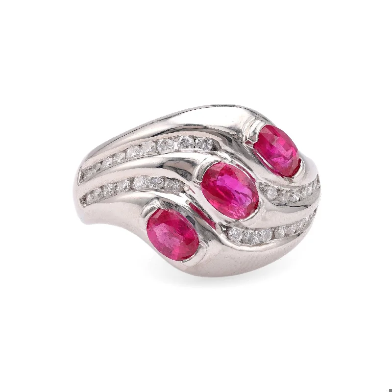 men’s ring with cubic zirconia -Vintage Ruby Diamond Platinum Ring