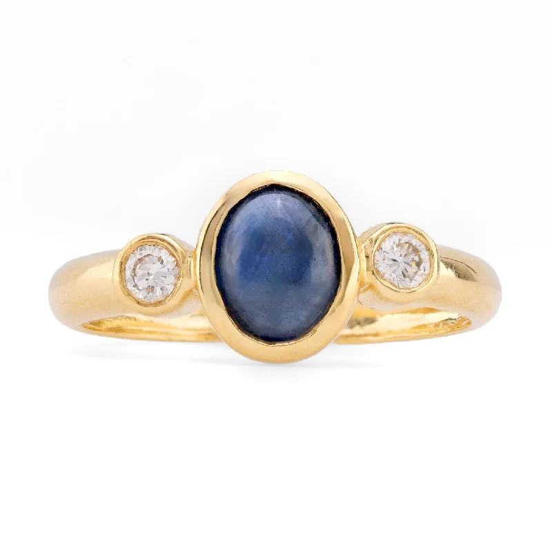 personalized stackable ring set -Vintage Sapphire Diamond 18K Yellow Gold Three Stone Ring