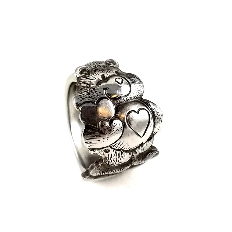 custom silver ring for couples -Vintage Tenderheart Care Bear Stainless Steel Spoon Ring - Size 8 & Larger