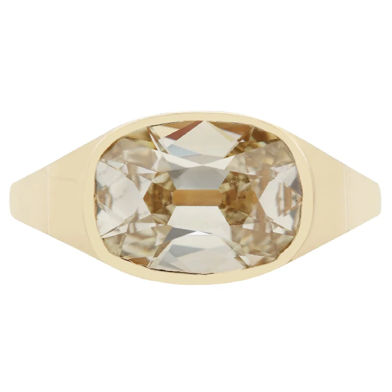 gemstone cluster wedding ring for women -Yellow Diamond Oval Signet Ring