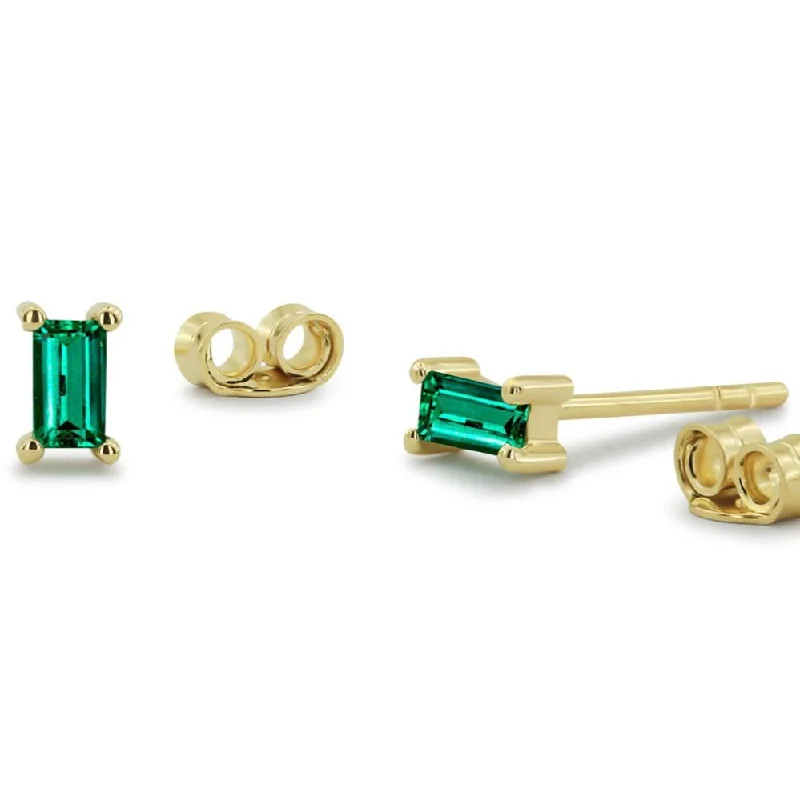 Unique silver stud earrings for everyday chic -14K Gold Baguette Cut Emerald Studs