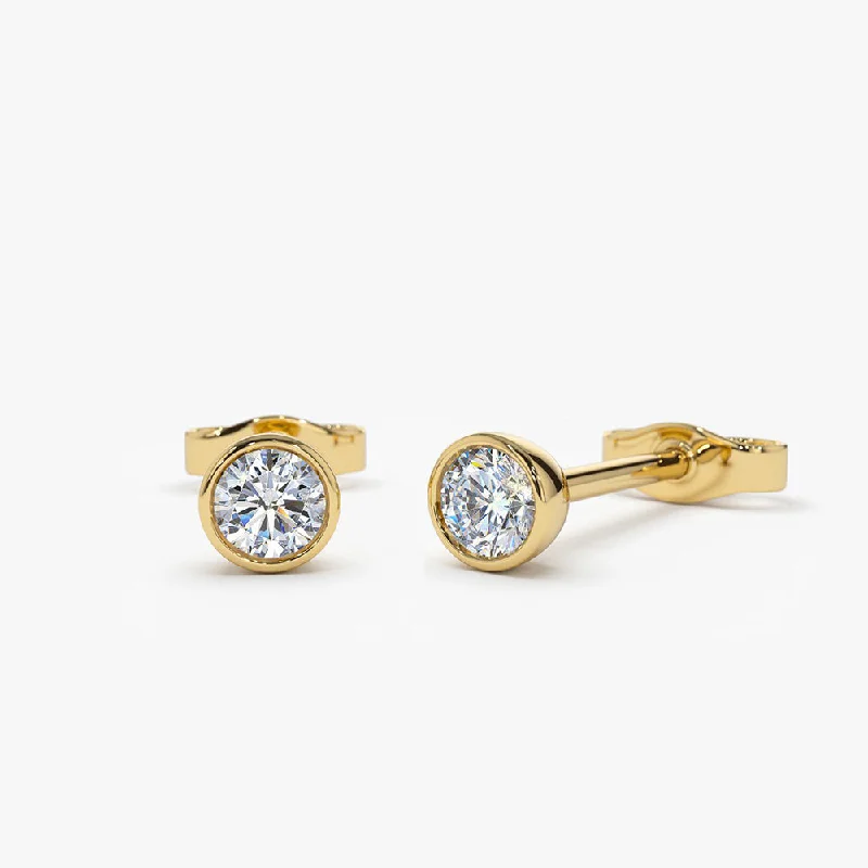 Chic long silver earrings for sophisticated looks -14K Bezel Setting Round Diamond Studs