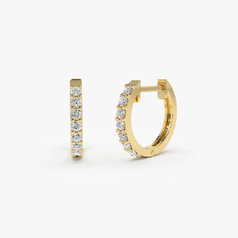 Geometric silver earrings for edgy fashion -14K Gold Diamond Hoop Earrings