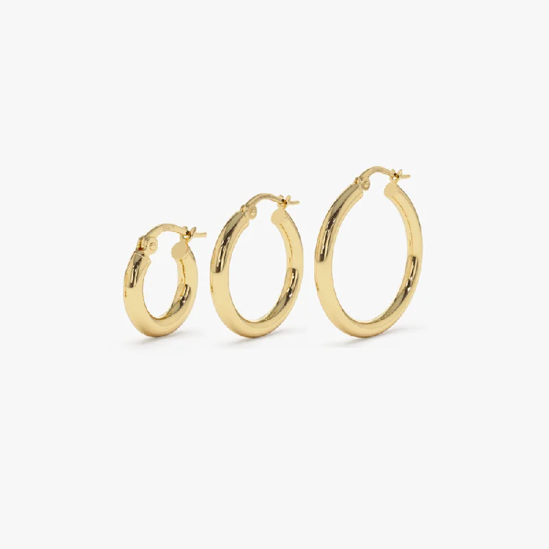 Simple pearl earrings for delicate elegance -14k Gold Hoops 14-21.5-26.5 MM