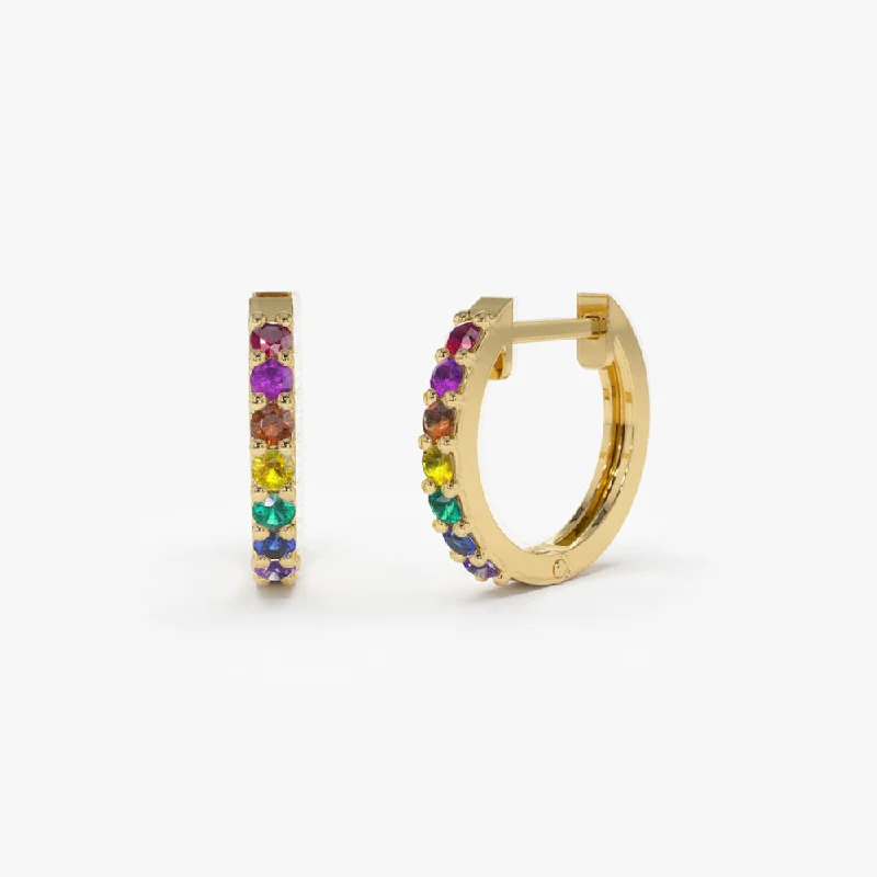 Crystal dangle earrings for glamorous appeal -14K Gold Multi Color Huggie Hoop Earrings