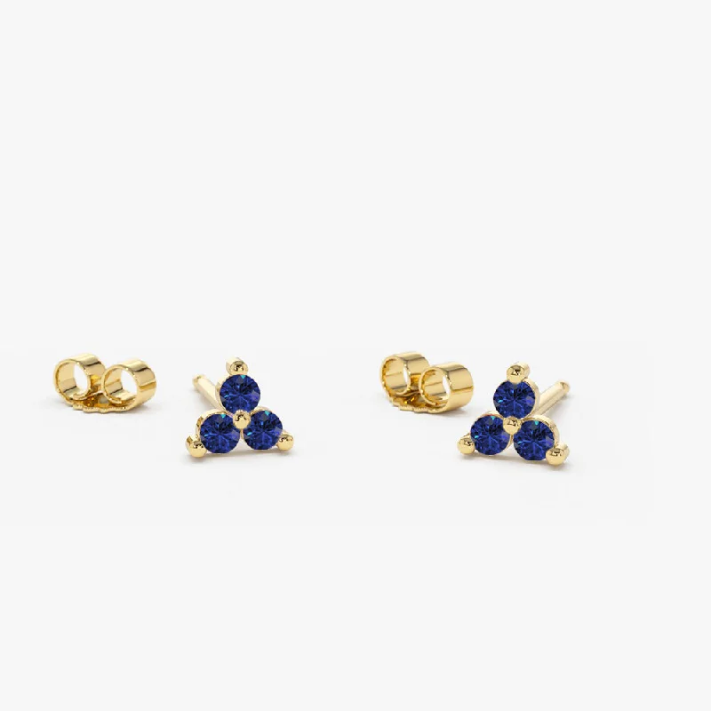 Bold geometric earrings for creative fashion -14K Tiny Trio Sapphire Earrings