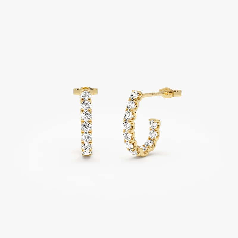 Elegant gold earrings for refined looks -14k Inside Out J Hoop Diamond Earrings