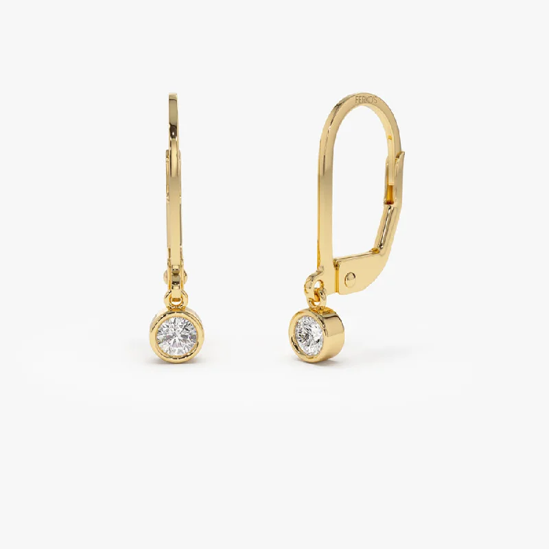 Swarovski crystal earrings for extra sparkle -14k Lever Back Bezel Setting Diamond Earrings