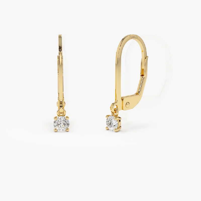 Geometric earrings for modern style -14k Lever Back Prong Setting Diamond Earrings