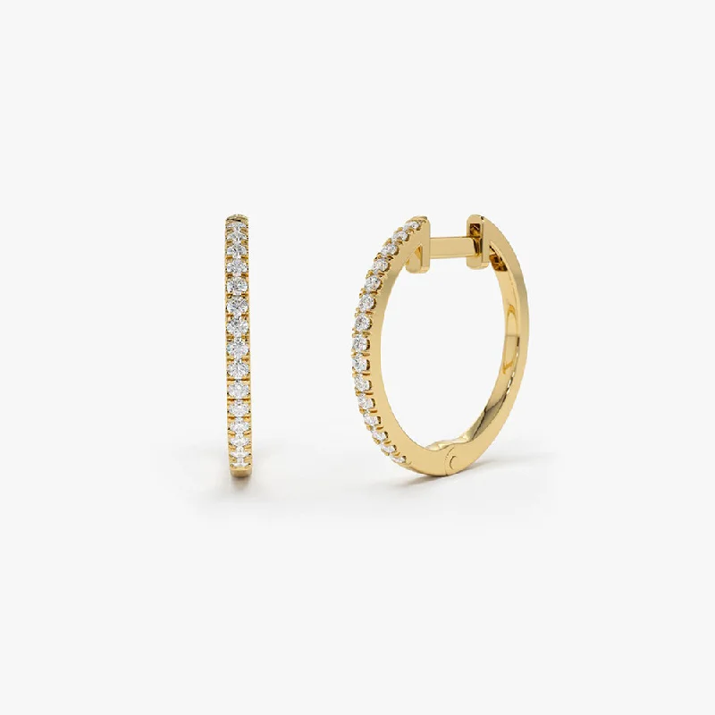 Small hoop earrings for minimalist style -14k Medium Diamond Hoop Earrings