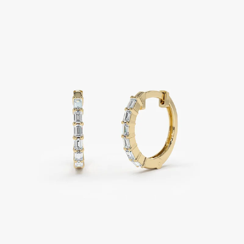 Classic gold hoop earrings for timeless elegance -14K Gold Mini Baguette Huggie Earrings