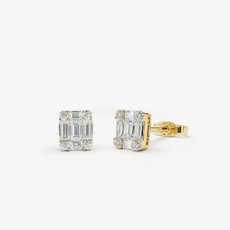 Geometric drop earrings for modern flair -14k Mini Illusion Setting Baguette Studs