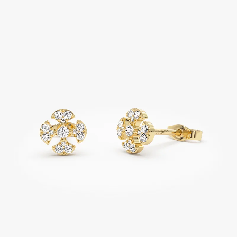 Chic hoop earrings for stylish women -14K Minimalist Petal Diamond Cluster Studs