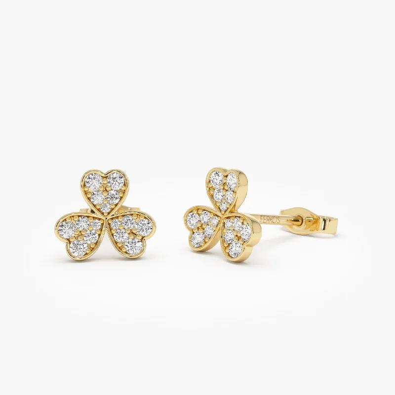 Fashion-forward ear cuffs for trendy looks -14K Pave Clover Diamond Earrings