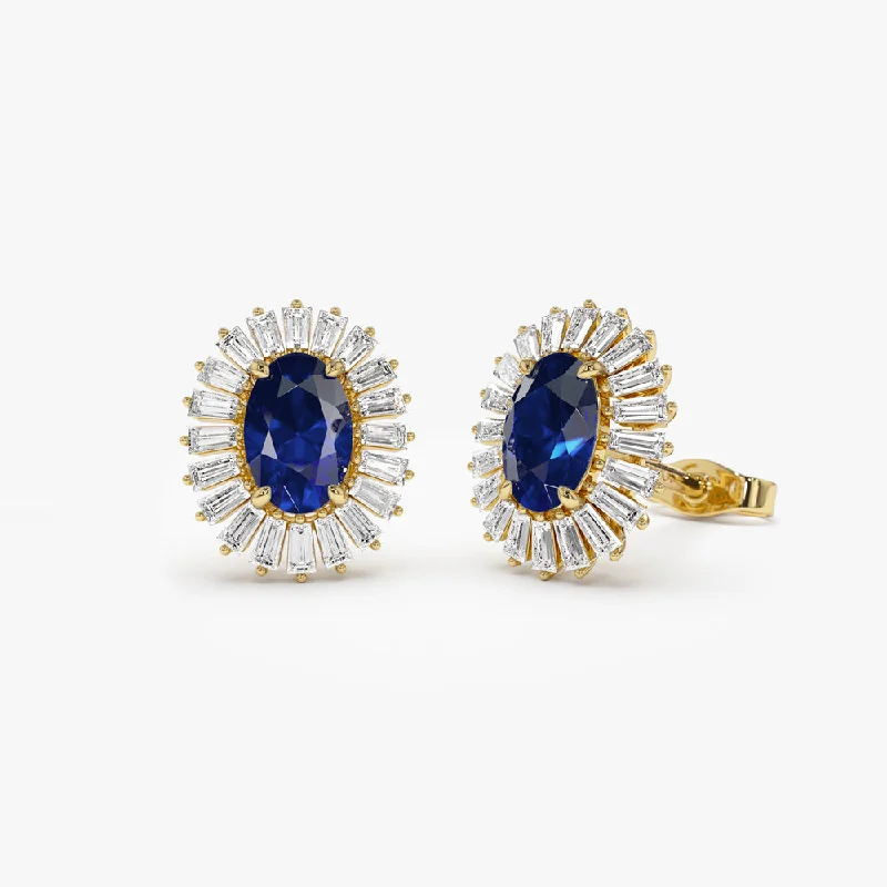 Statement earrings for standout looks -14k Sapphire and Baguette Diamond Ballerina Stud Earrings