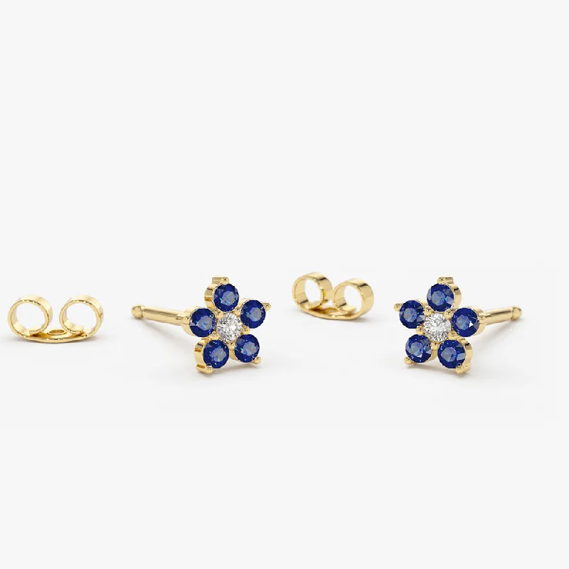 Crystal drop earrings for formal occasions -14k Sapphire and Diamond Flower Studs