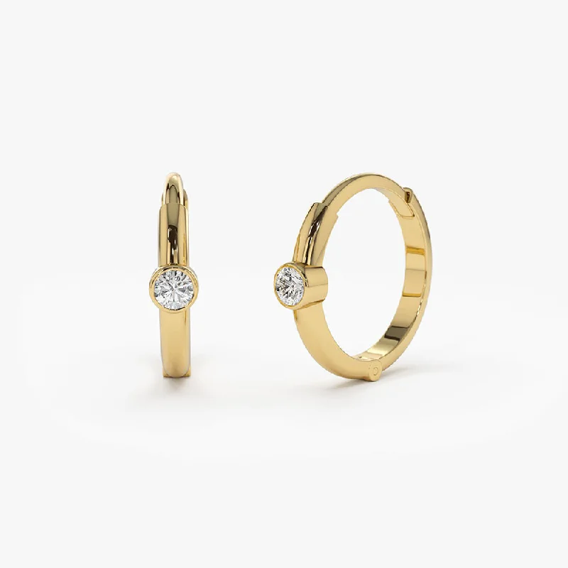 Long drop earrings for added drama -14K Single Bezel Set Diamond Hoops