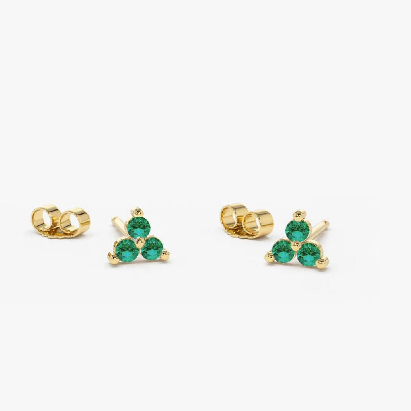 Trendy tassel earrings for festival fashion -14K Tiny Trio Emerald Earrings