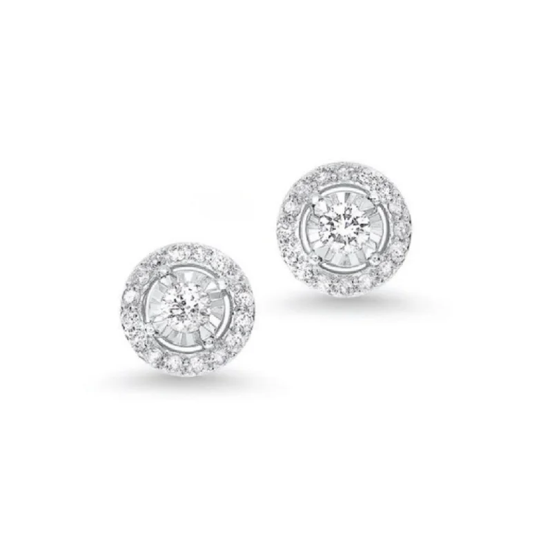 Luxury hoop earrings for upscale fashion -14K White Gold, 0.13cttw H/I SI2 Diamond Stud Halo Reflections Earrings