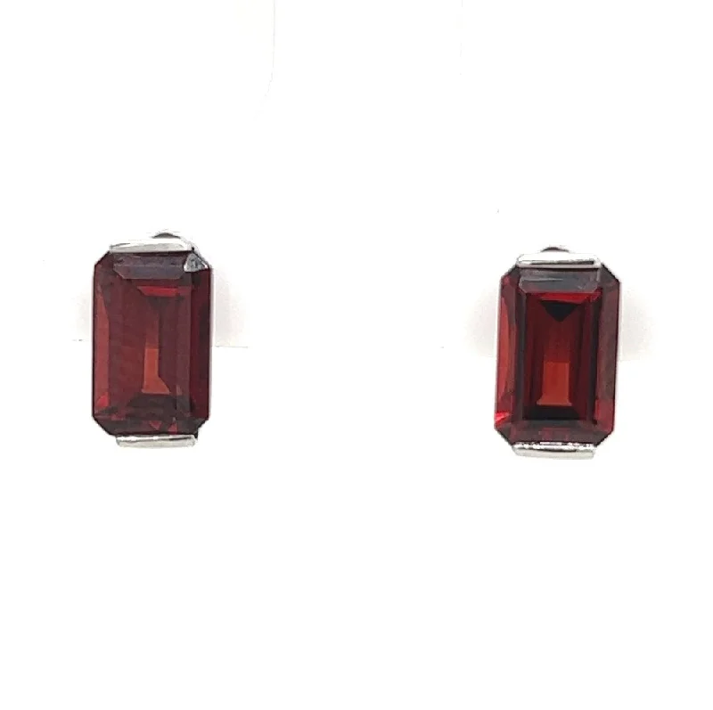 Chunky earrings for bold fashion statements -14K White Gold Garnet Stud Earrings