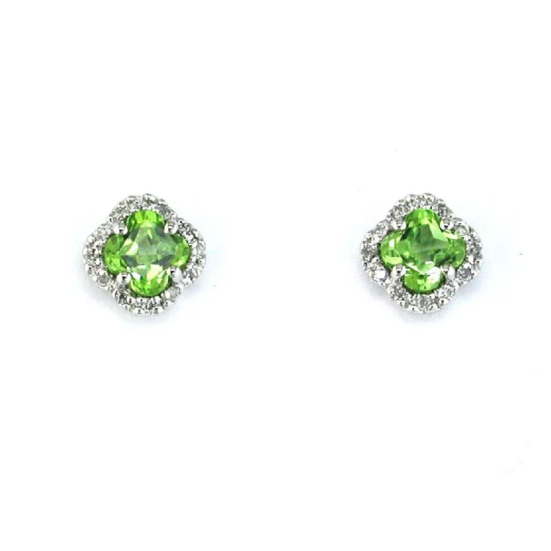 Chunky crystal earrings for bold style -14K White Gold Peridot & Diamond Stud Earrings