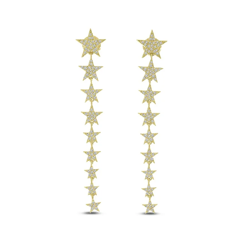 Elegant pearl earrings for bridal accessories -14K Yellow Gold Diamond Star Long Earrings