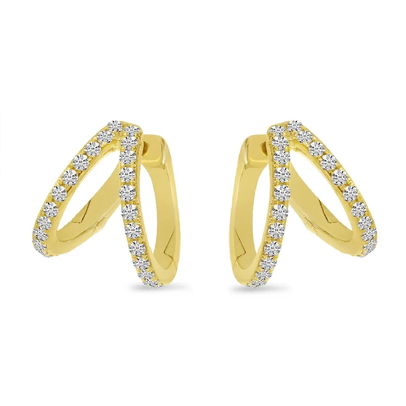 Statement earrings for trendy outfits -14K Yellow Gold Double Row Diamond Huggie Earrings