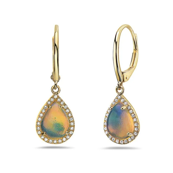 Vintage crystal earrings for retro-inspired looks -14K Yellow Gold Pear Shape Opal And Diamond Earring