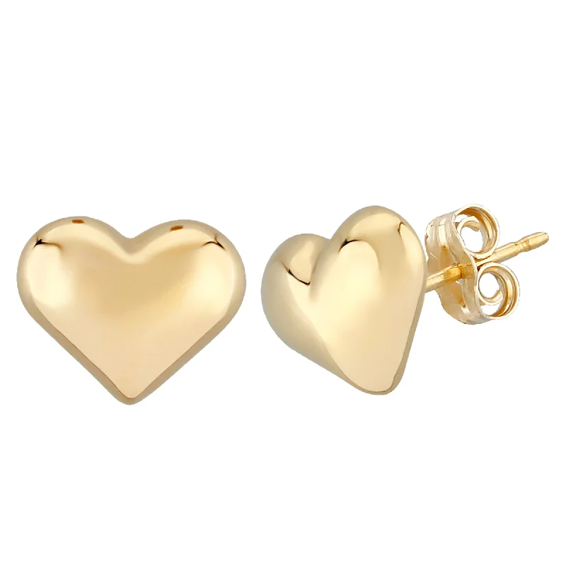 Silver and pearl drop earrings for sophisticated style -14K Yellow Gold Puffed Heart Stud Earrings